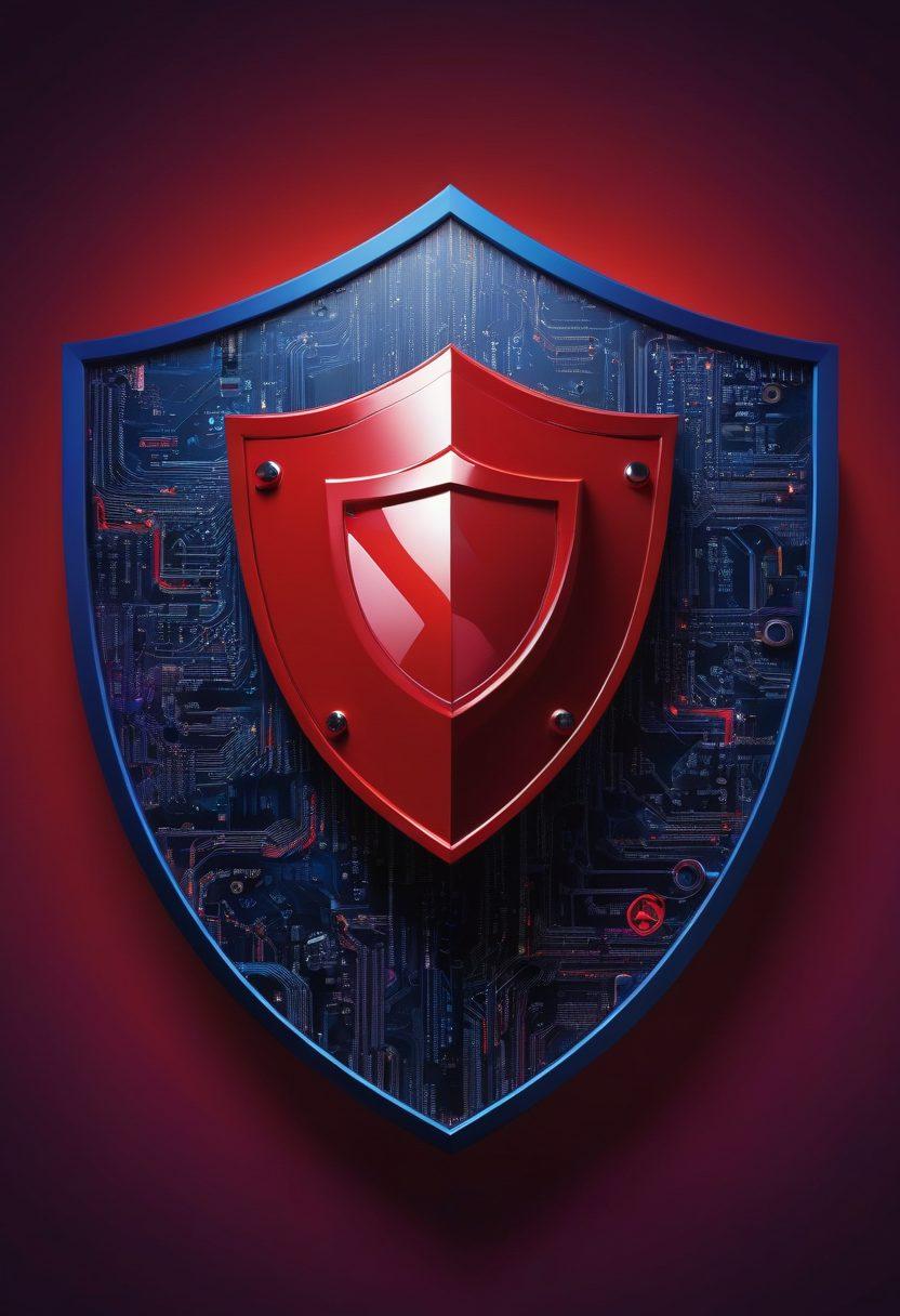 A visually striking collage showing a digital shield symbolizing protection, integrated with elements from the adult entertainment industry, like silhouettes of iconic symbols, a lock, and binary code flowing in the background. The overall color scheme should be bold and engaging, with contrasting shadows and highlights to emphasize the contrasts of security and temptation. This image should embody the essence of safeguarding identity amidst digital allure. super-realistic. vibrant colors. dark background.